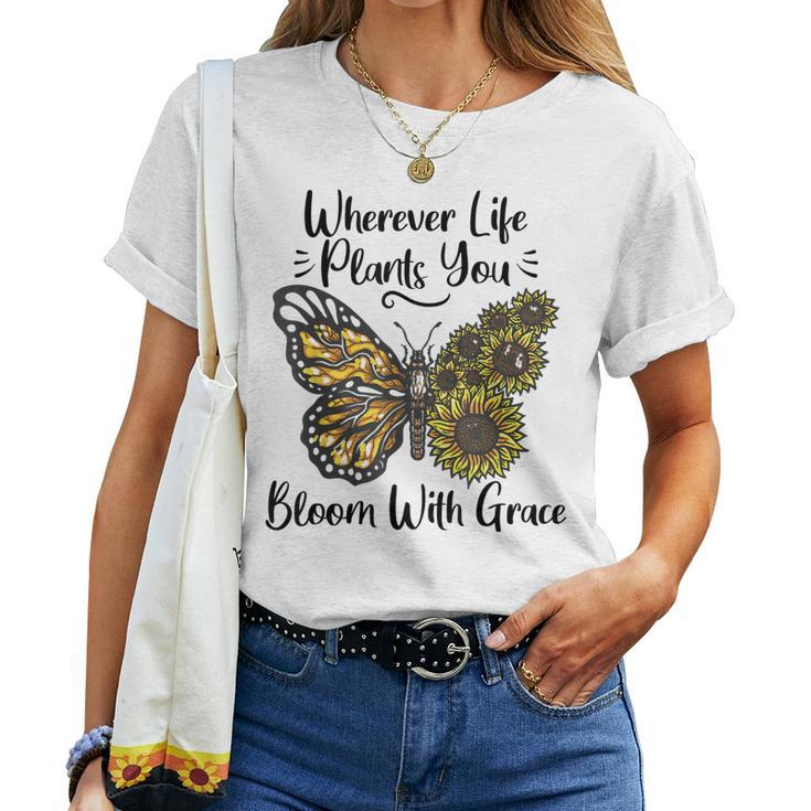 Sunflower Butterfly Sunflower Saying For Women Girls Women T-shirt