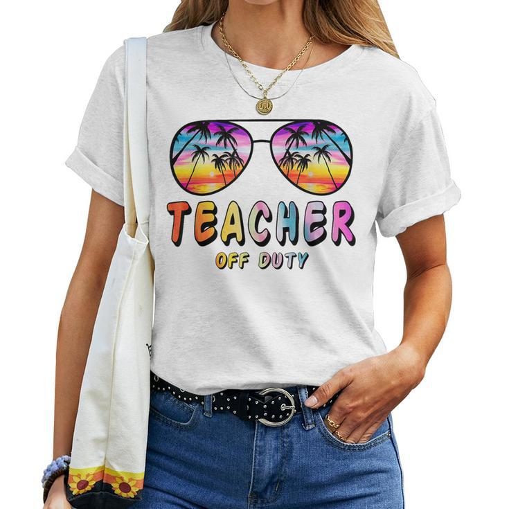 Teacher Off Duty Rainbow Sunglasses Palm Beach End Of School  Women Crewneck Short T-shirt
