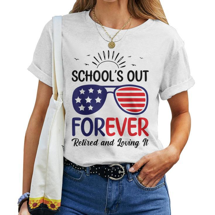 Teacher Schools Out Forever American Flag Sunglasses Women T-shirt