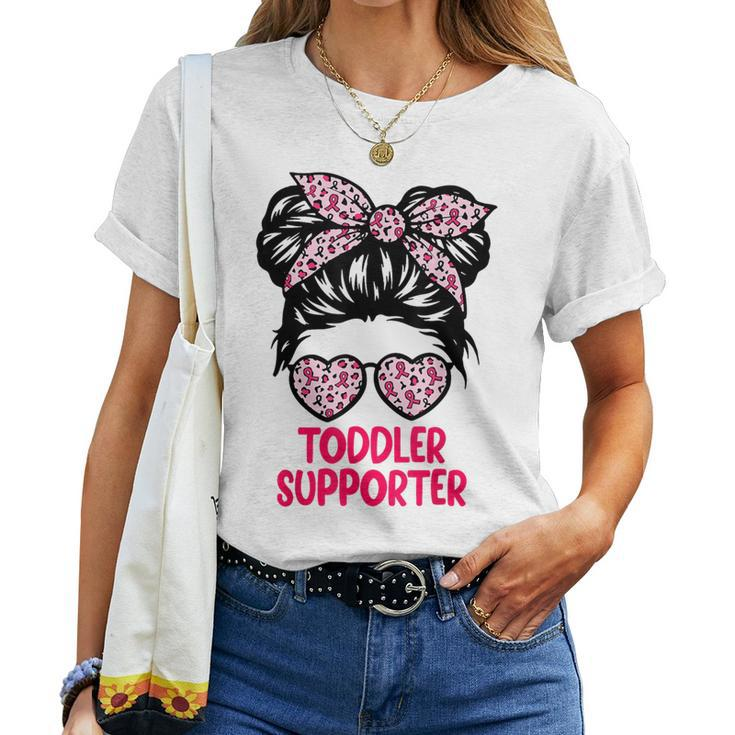 Toddler Supporter Messy Bun Breast Cancer Girl Toddler Kid Women T-shirt