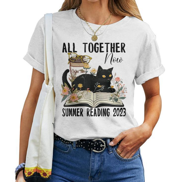 All Together Now Summer Reading 2023 Flower Cat Book Lover Reading s Women T-shirt