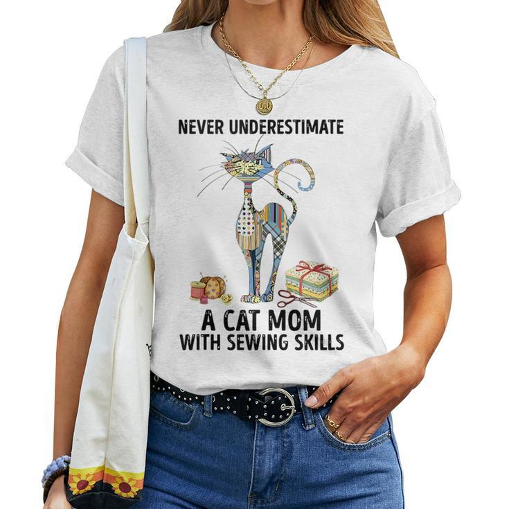 Never Underestimate A Cat Mom With Sewing Skills Cat Sewing Women T-shirt
