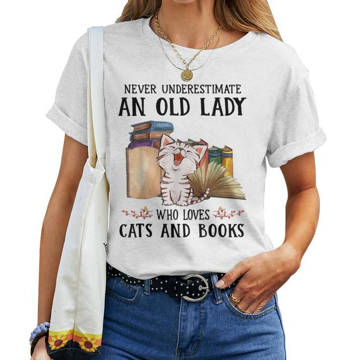Never Underestimate An Old Lady Who Loves Cats And Books Women T-shirt