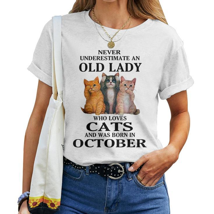 Never Underestimate An Old Lady Who Loves Cats Born October Women T-shirt