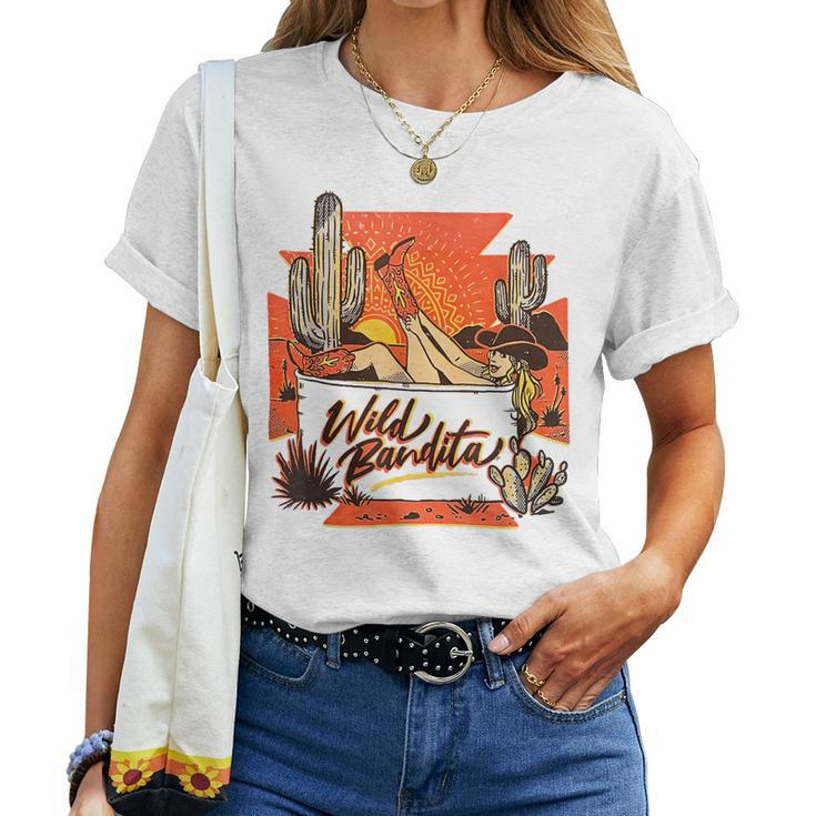 Western Wild Bandita Cactus Vintage Rentro Cowgirl Rodeo Women T-shirt