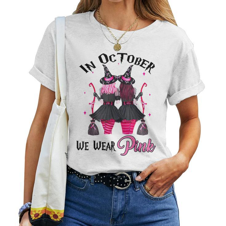 Witches In October We Wear Pink Autumn Fall Breast Cancer Women T-shirt