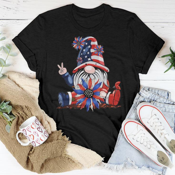 4Th Of July American Flag Patriotic Gnome With Sunflower Women T-shirt Unique Gifts