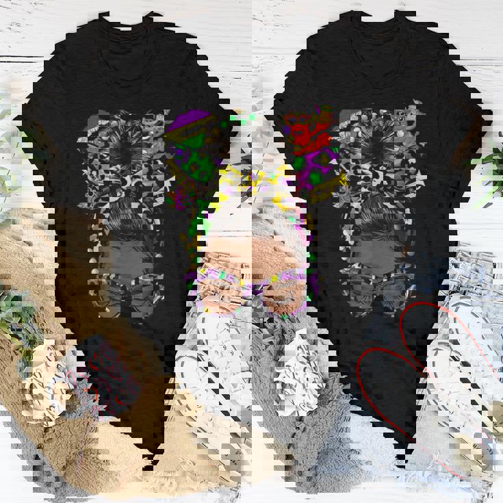 Afro Messy Bun Happy Mardi Gras Black Women Carnival Women T-shirt Funny Gifts