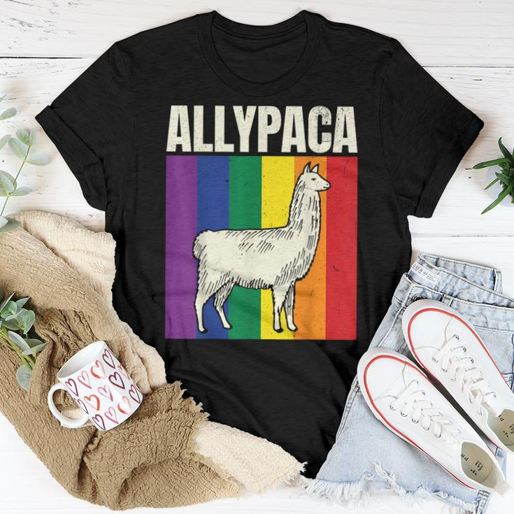 Allypaca Rainbow Alpaca Pun Gay Pride Ally Lgbt Joke Flag Women T-shirt Unique Gifts
