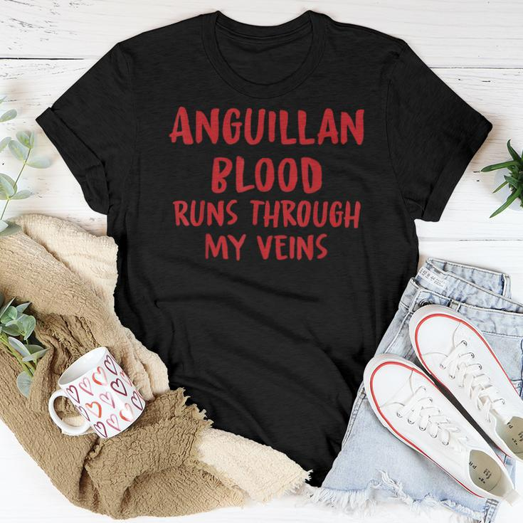 Anguillan Blood Runs Through My Veins Novelty Sarcastic Word Women T-shirt Funny Gifts