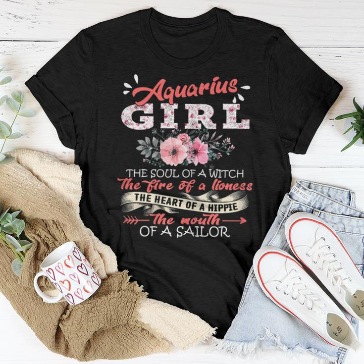 Aquarius Girl The Soul Of A Witch Floral Birthday Women T-shirt Unique Gifts