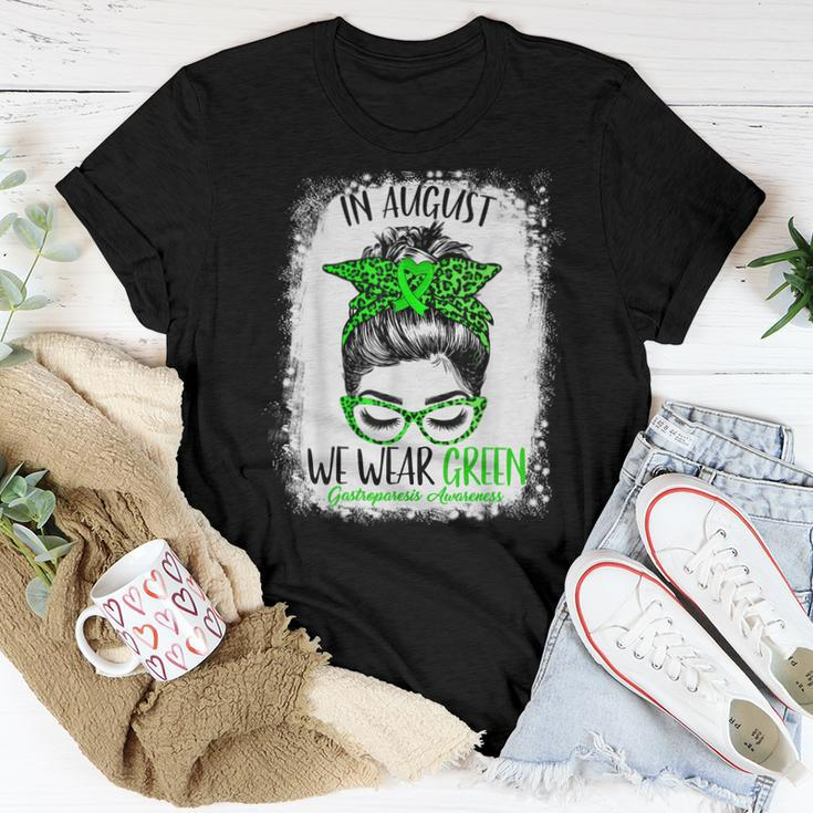 In August We Wear Green Gastroparesis Awareness Messy Bun Women T-shirt Unique Gifts