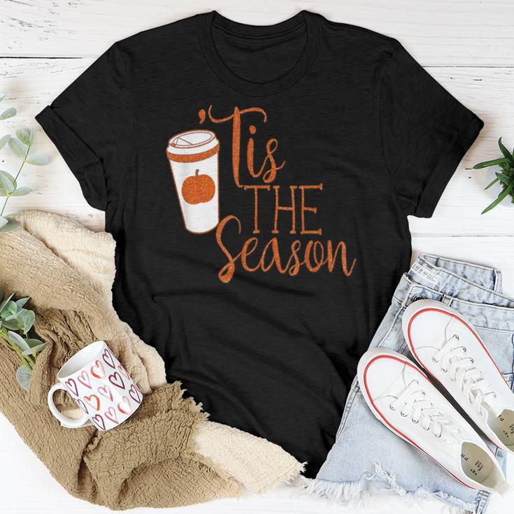 Autumn Pumpkin Spice Coffee Fall Tis The Season Mom Women T-shirt Unique Gifts