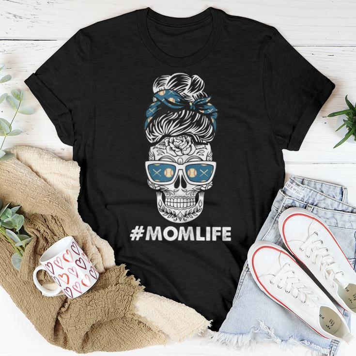 Baseball Mom Life Dia De Los Muertos Messy Bun Sugar Skull Women T-shirt Unique Gifts