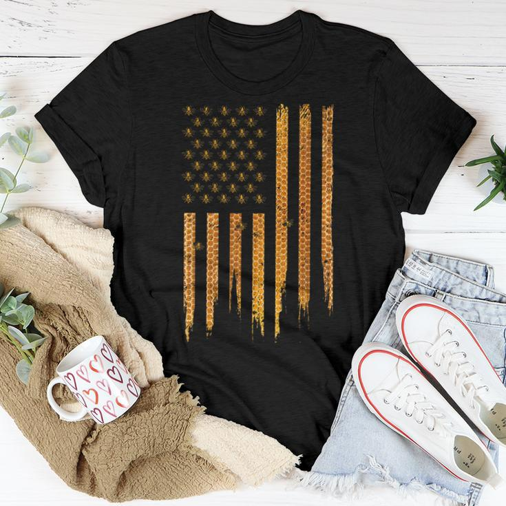 Beekeeping American Flag Honeycomb Honey Bees Beekeeper Women T-shirt Casual Daily Basic Unisex Tee Unique Gifts