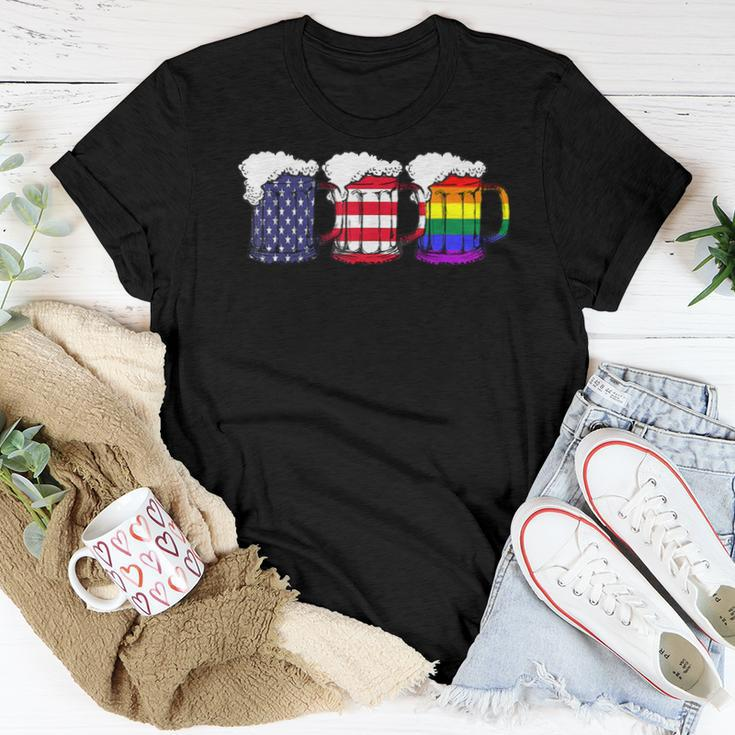 Beer American Flag Drinking Gay Pride Lesbian Lgbt Rainbow Women T-shirt Unique Gifts