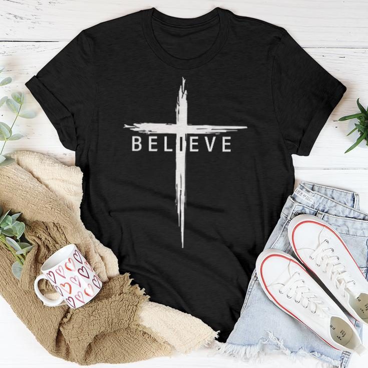 Believe Christian Cross Jesus Christ Christians Women T-shirt Unique Gifts