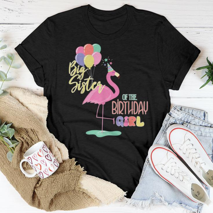 Big Sister Of The Birthday Girl Flamingo Matching Family Women T-shirt Unique Gifts