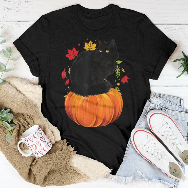 Black Cat Autumn Fall Season Pumpkin Thanksgiving Cat Women T-shirt Personalized Gifts
