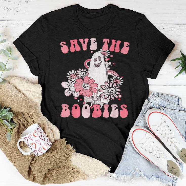 Boobees Breast Cancer Boho Groovy Ghost Save The Boo Bees Women T-shirt Funny Gifts