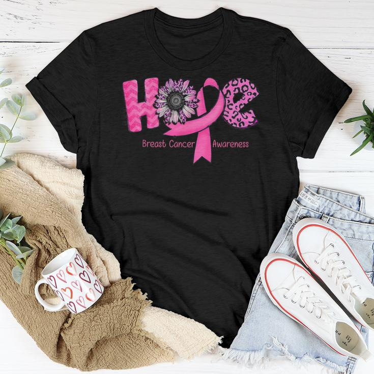 Breast Cancer Awareness Hope Pink Ribbon Leopard Sunflower Women T-shirt Funny Gifts