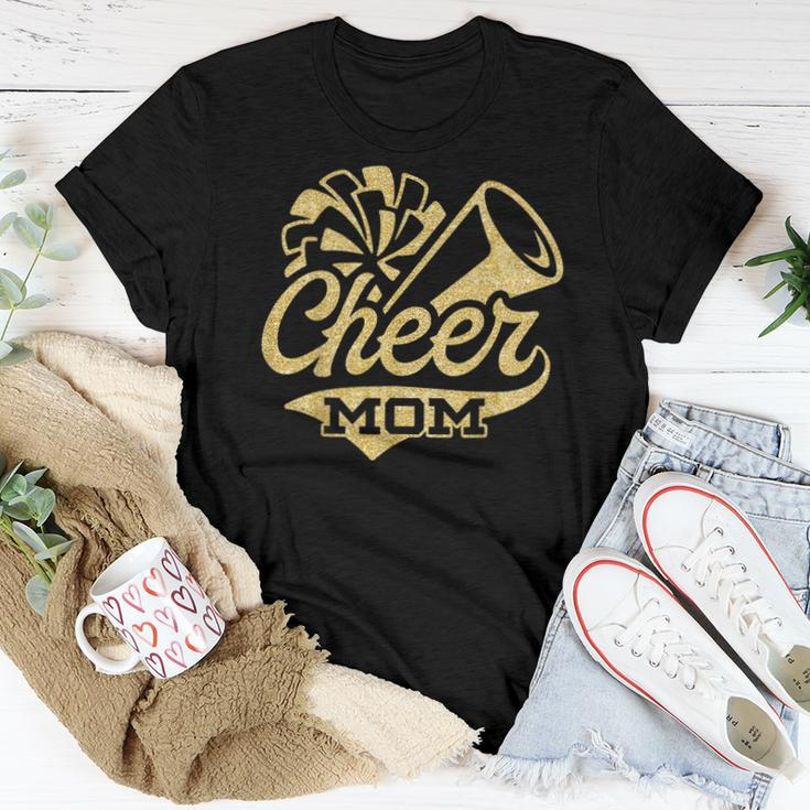 Cheer Mom Biggest Fan Cheerleader Black Yellow Gold Pom Pom Women T-shirt Unique Gifts