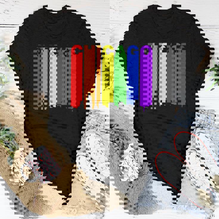 Chicago Illinois Lgbtq Gay Pride Rainbow Skyline Women T-shirt Unique Gifts