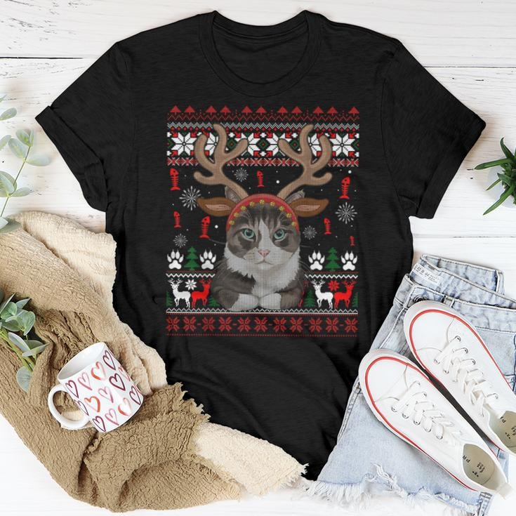Christmas Cat Reindeer Ugly Christmas Sweater Women T-shirt Unique Gifts