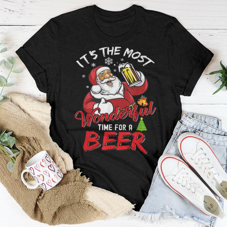 Christmas Santa Claus Drinking Beer Wonderful Time Drinking s Women T-shirt Unique Gifts