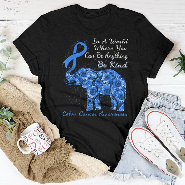 Colon Cancer Awareness Sunflower Elephant Be Kind Women T-shirt Unique Gifts