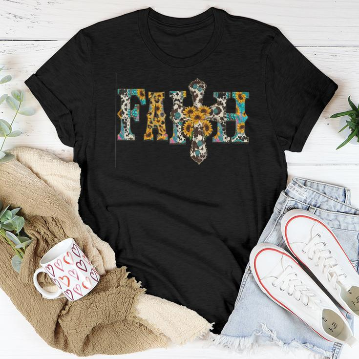 Cowhide Sunflowers Turquoise Faith Cross Jesus Cowgirl Rodeo Women T-shirt Unique Gifts