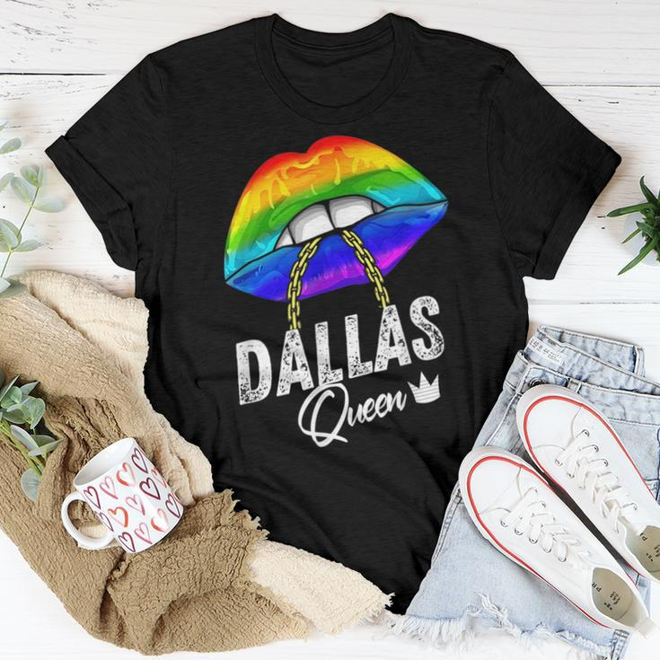 Dallas Queen Lgbtq Gay Pride Texas Lesbian Lips Rainbow Women T-shirt Unique Gifts