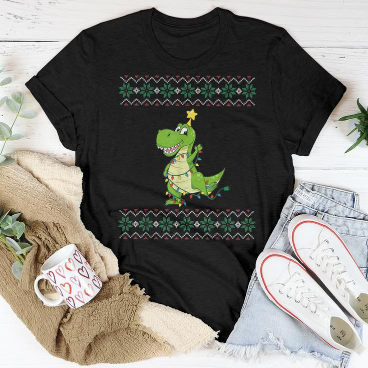 Dinosaur Ugly Sweater Christmas Lights Dinosaur Women T-shirt Funny Gifts