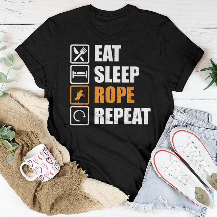 Eat Sleep Rope Repeat Rodeo Clown Cowboy Cowgirl Women T-shirt | Mazezy
