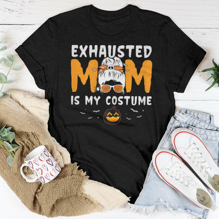 Exhausted Mom Is My Costume Messy Bun Halloween Women T-shirt Unique Gifts