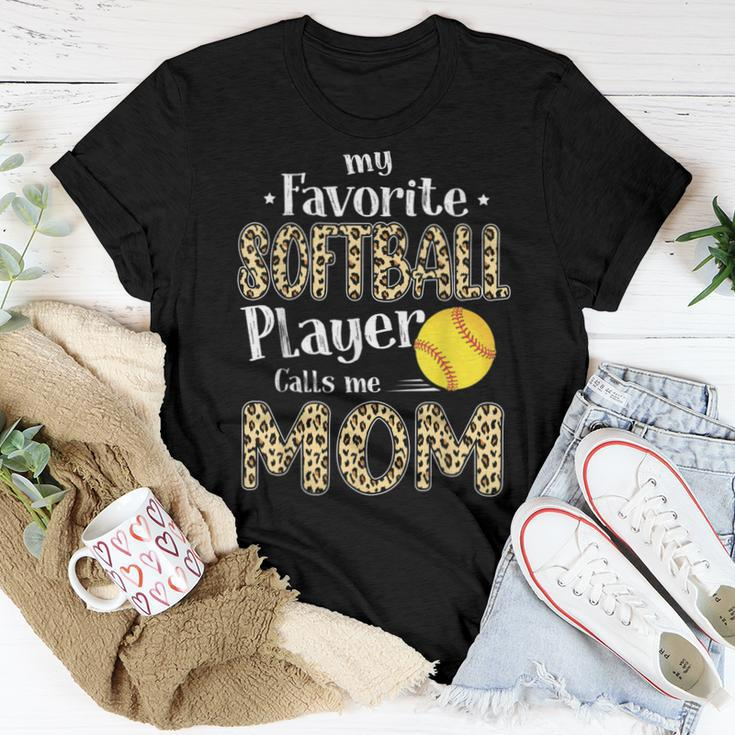 My Favorite Softball Player Calls Me Mom Leopard Women T-shirt Unique Gifts