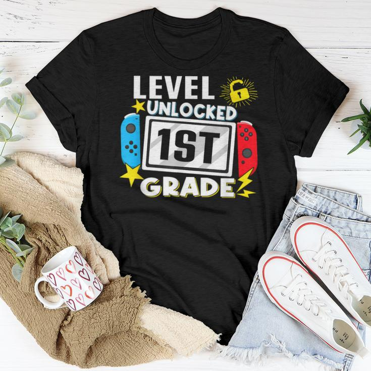 First Day Of 1St Grade Level Unlocked Game Back To School Women T-shirt Funny Gifts