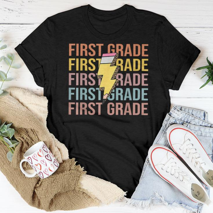 First Grade Teacher Lightning Pencil Bolt Back To School Women T-shirt Funny Gifts