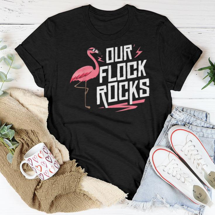 Our Flock Rocks Flamingo Mothers Day Funny Gift Women T-shirt Funny Gifts