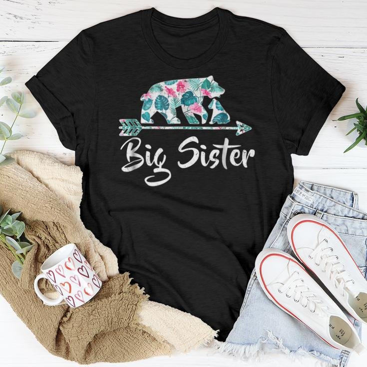 Floral Big Sister Bear Matching Buffalo Pajama Women T-shirt Unique Gifts