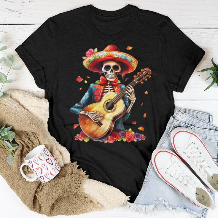 Floral Guitar Dia De Los Muertos Cute Mariachi Day Of Dead Women T-shirt Unique Gifts