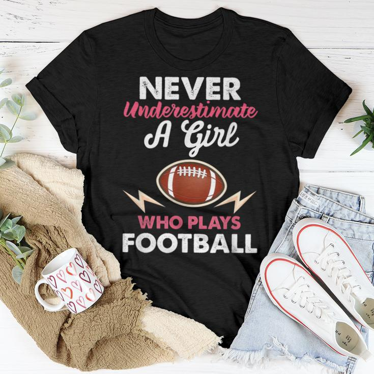 Football Distressed Quote Never Underestimate A Girl Women T-shirt Unique Gifts