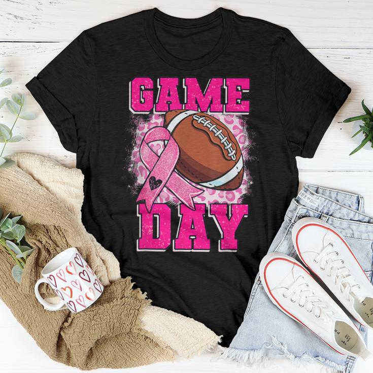 Football Game Day Pink Ribbon Breast Cancer Awareness Mom Women T-shirt Funny Gifts