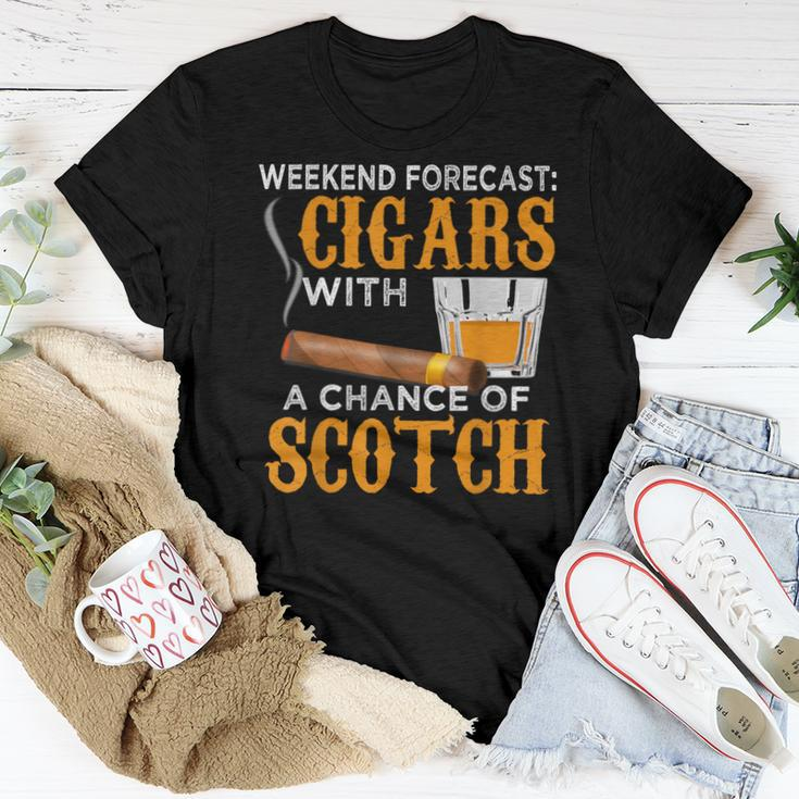 Weekend Forecast Cigars Scotch Cigar Whiskey For Dad Women T-shirt Unique Gifts