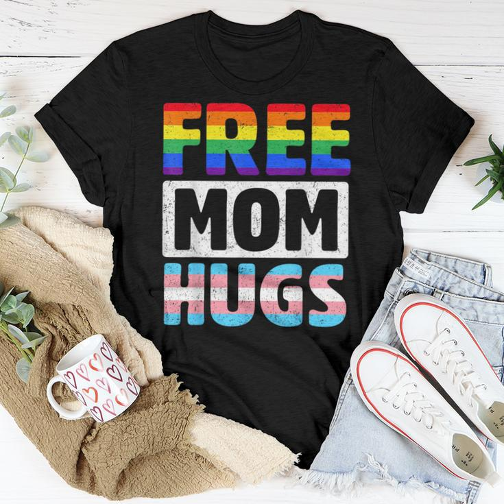 Free Mom Hugs Groovy Rainbow Heart Lgbt Flag Pride Month Women T-shirt Unique Gifts