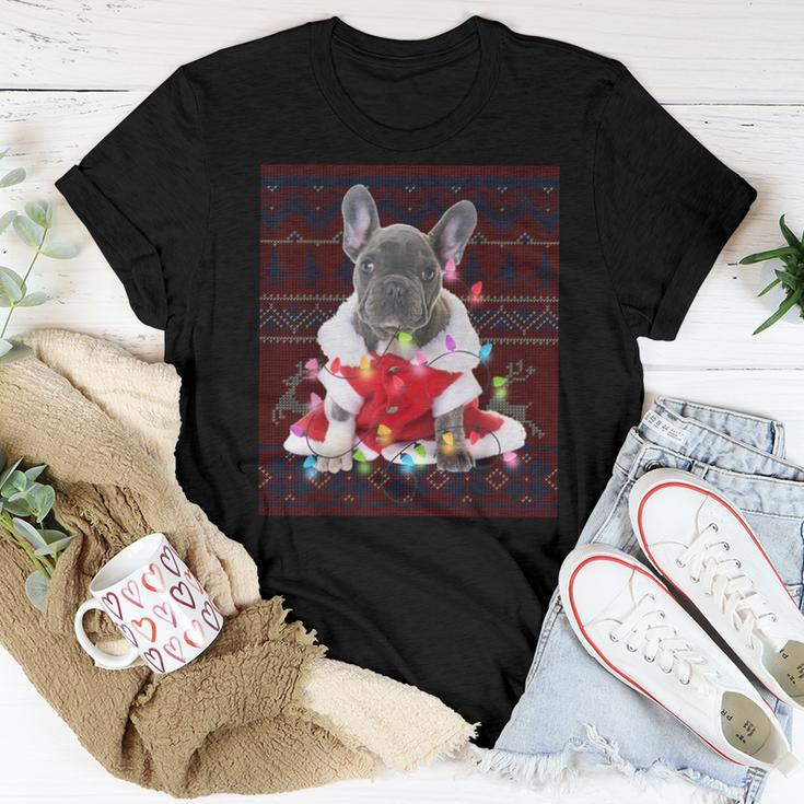 French Bulldog Christmas Lights Ugly Sweater Dog Lover Women T-shirt Funny Gifts