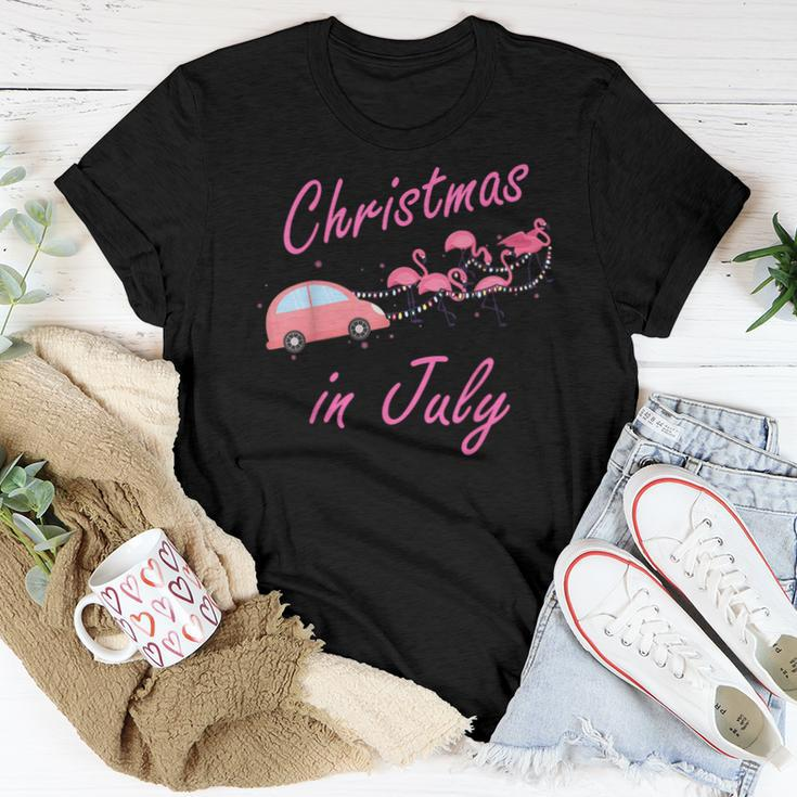 Funny Cute Flamingo Pink Camping Car Christmas In July Women T-shirt Funny Gifts
