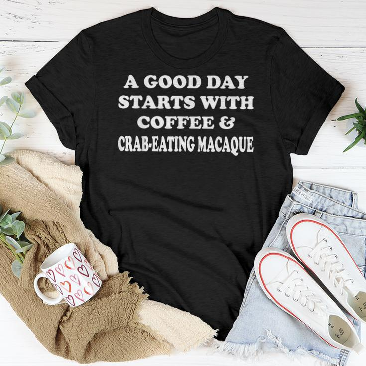 A Good Day Starts With Coffee & Crab-Eating Macaque Women T-shirt Unique Gifts