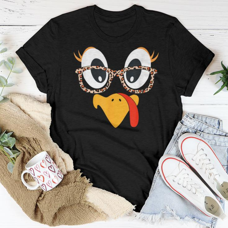 Thanksgiving Turkey Face Leopard Print Glasses Women Women T-shirt Funny Gifts