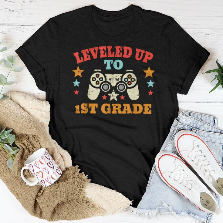 Game Leveled Up To 1St Grade First Day Of School Gamer Boys Women T-shirt Funny Gifts